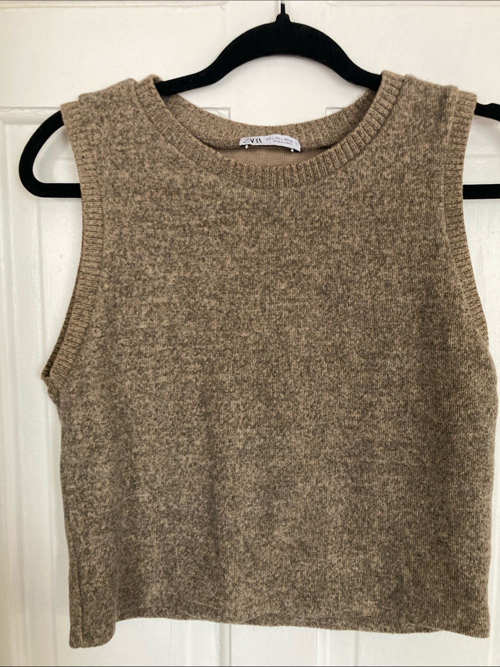 Zara Taupe Sleeveless Crewneck Knit Vest
